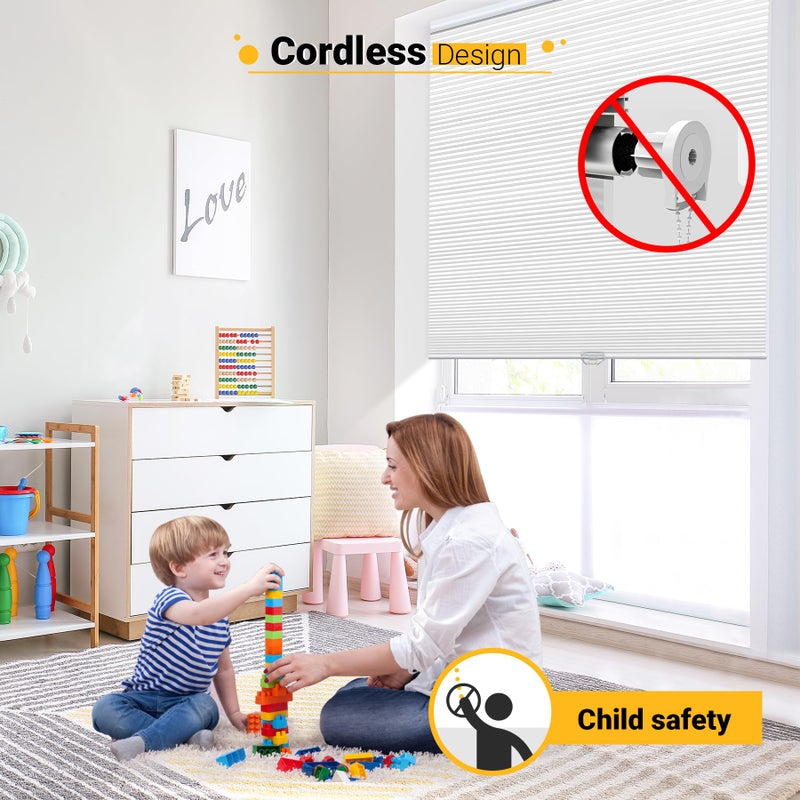 SBARTAR Cordless Cellular Shades Blackout Window Blind, White(Blackout), 33" W x 38" H - Image 5
